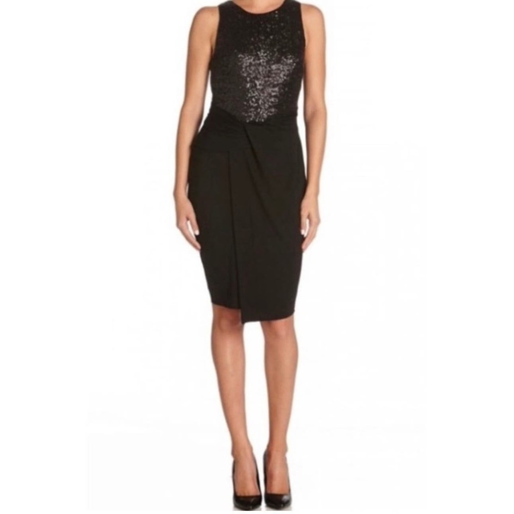 Bailey44 Sequin Sheath Draped Waist Double Lining Stretch Dress Women's  Black S